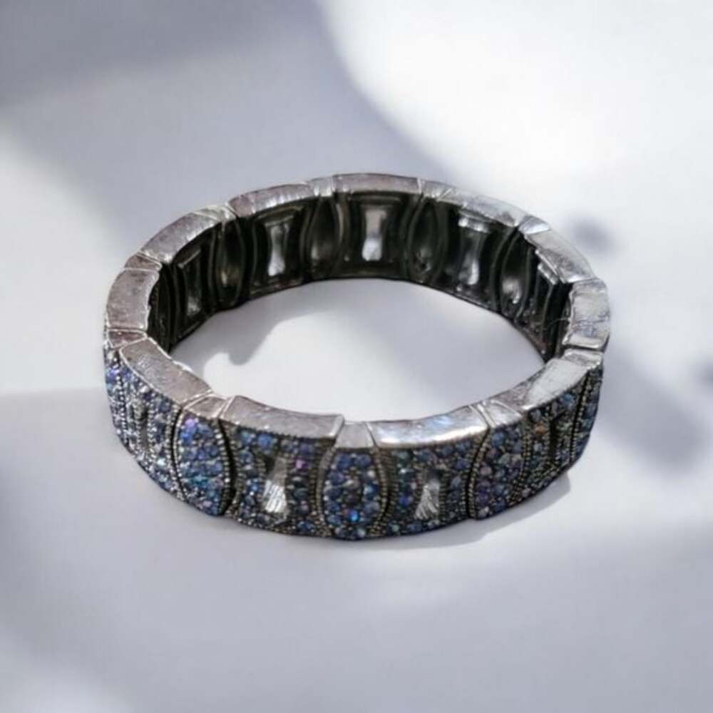 Black and Blue Gemstone And Metal Bracelet